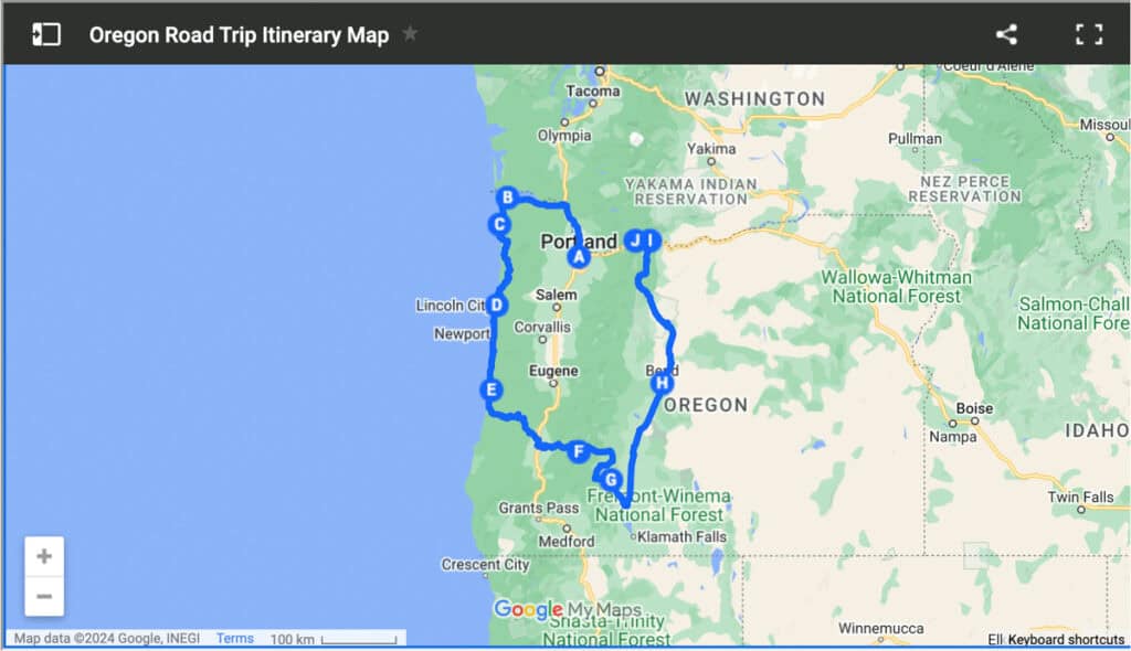 2-week Oregon Road Trip Itinerary Map