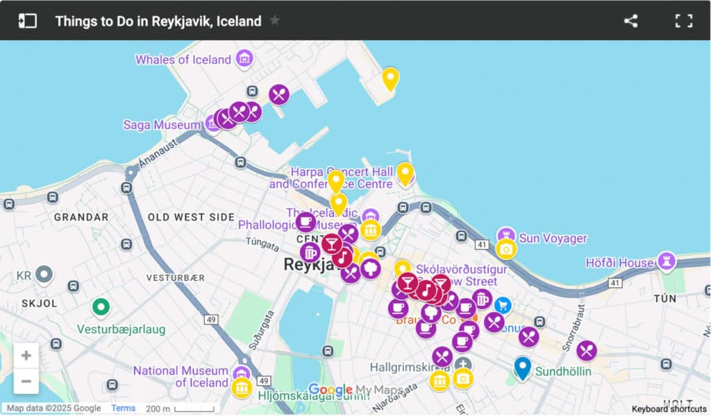 Things to Do in Reykjavik Iceland map