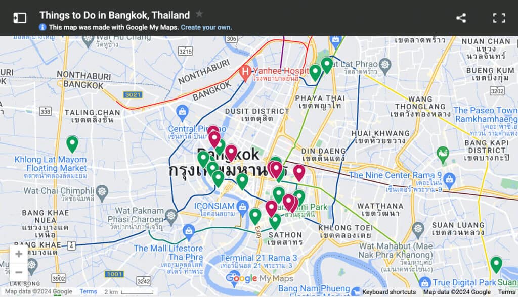 Things to do in Bangkok Thailand map