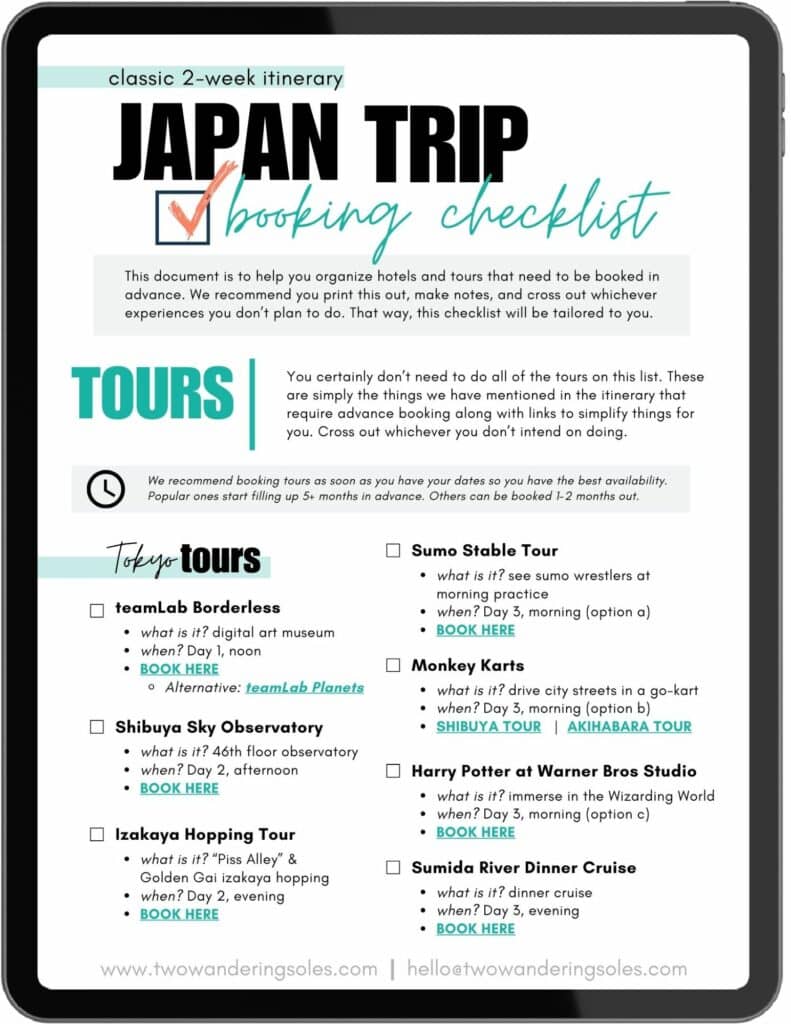 Japan booking checklist preview