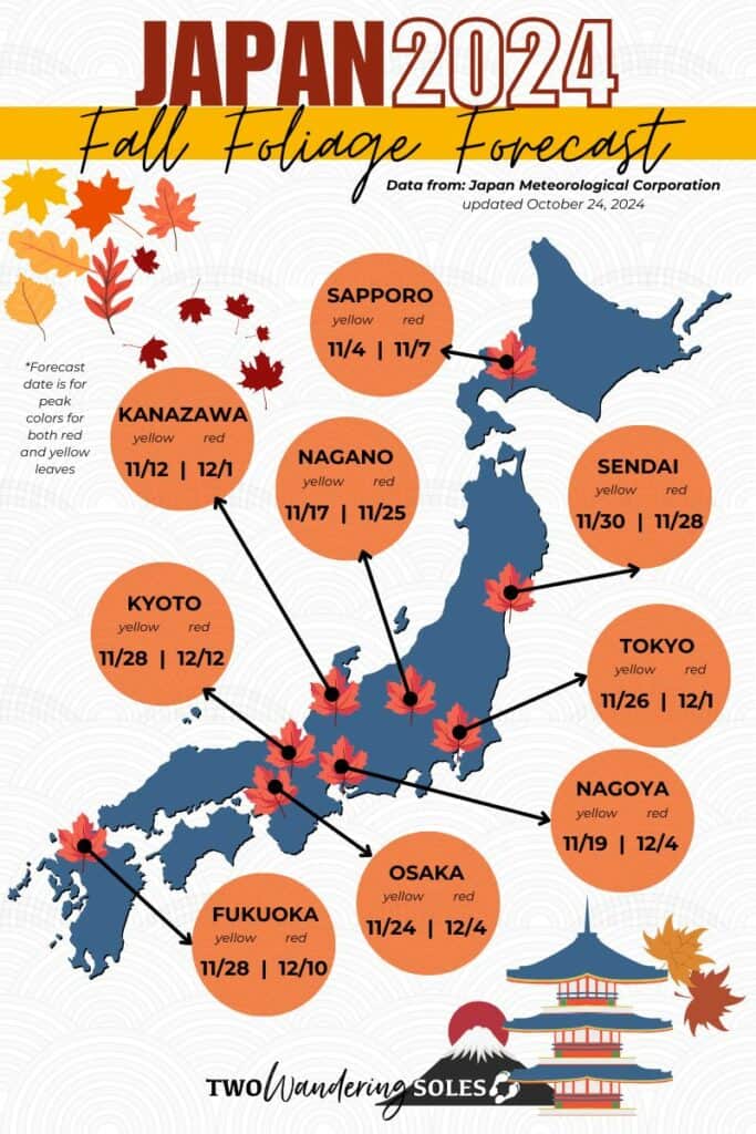 2024 Japan Fall Foliage Forecast Map