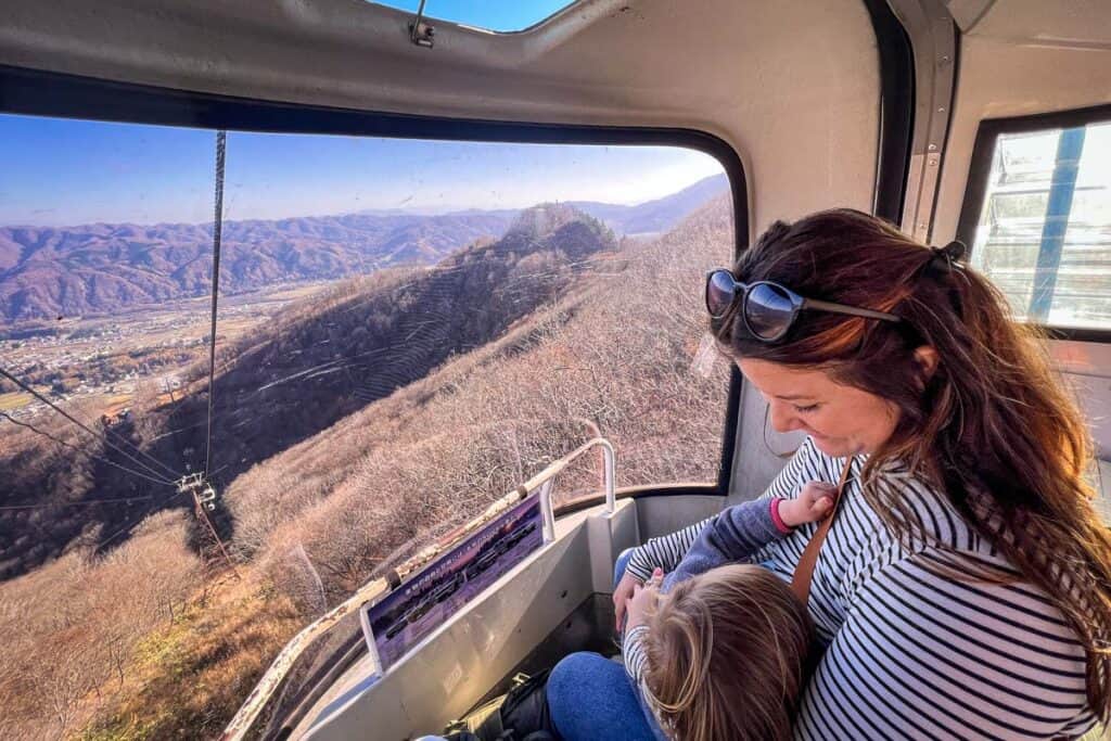 Japan with kids nursing on the gondola