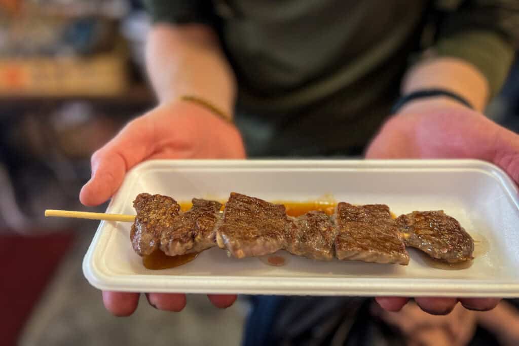 Beef skewers Nishiki Market Kyoto Japan