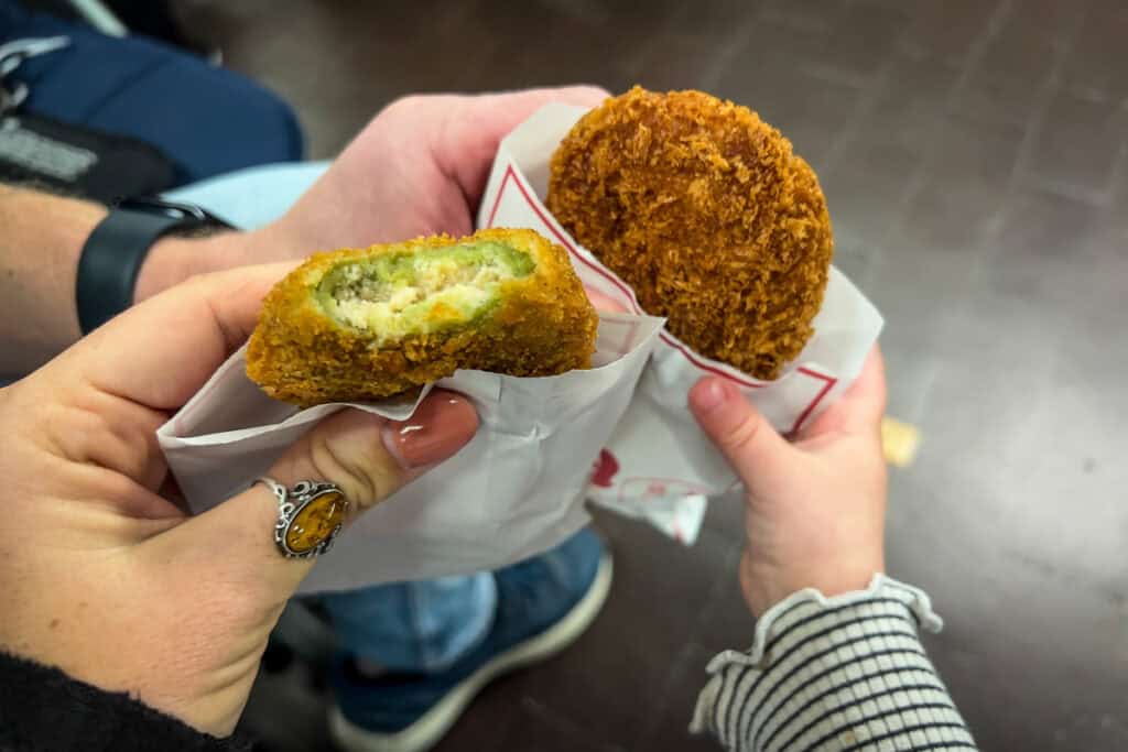 Savory croquettes Nishiki Market Kyoto Japan