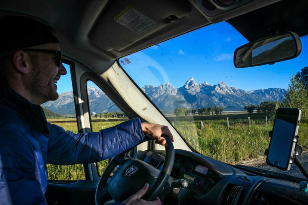 Driving in Grand Teton National Park campervan