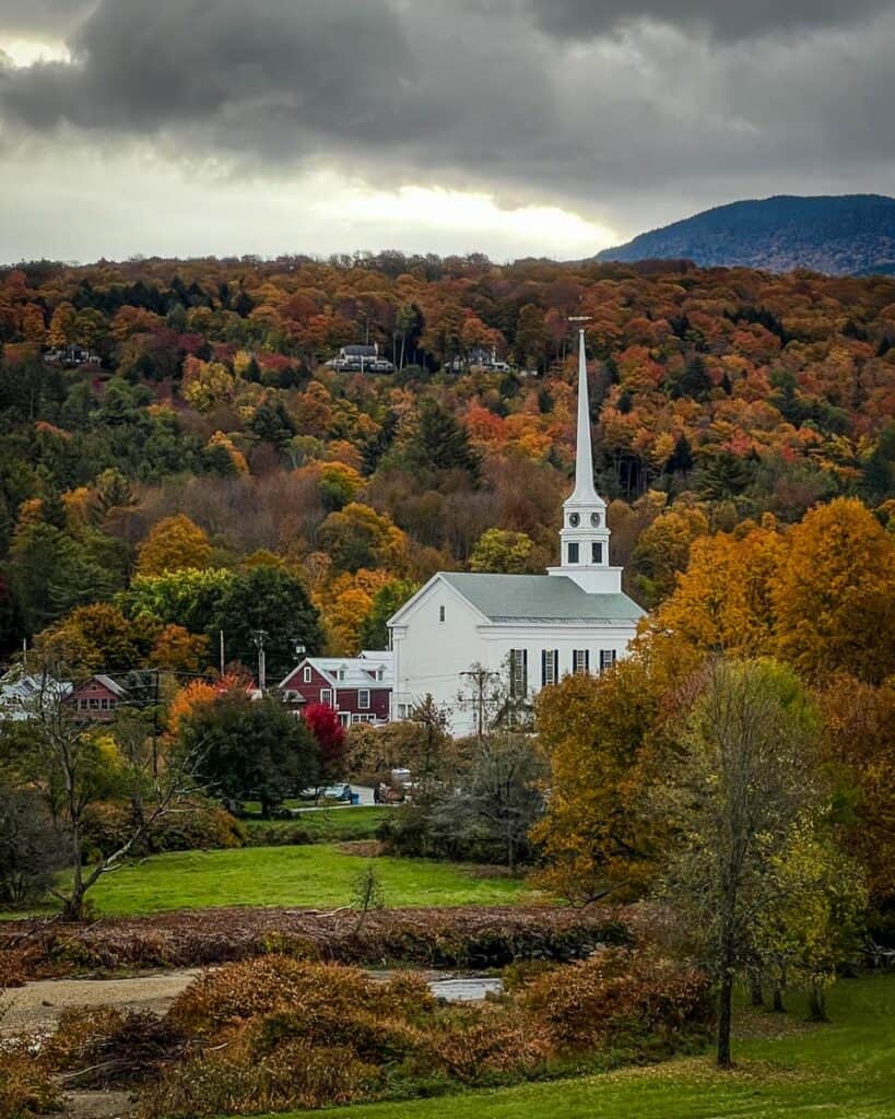 Stowe Vermont church fall