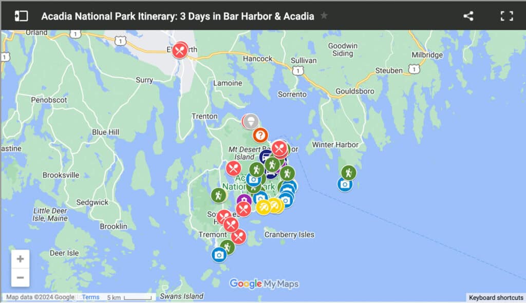 3 Day Acadia National Park Itinerary & Bar Harbor Map