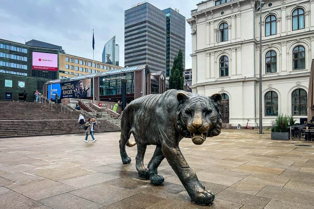 Tiger Statue Oslo Central Station Norway