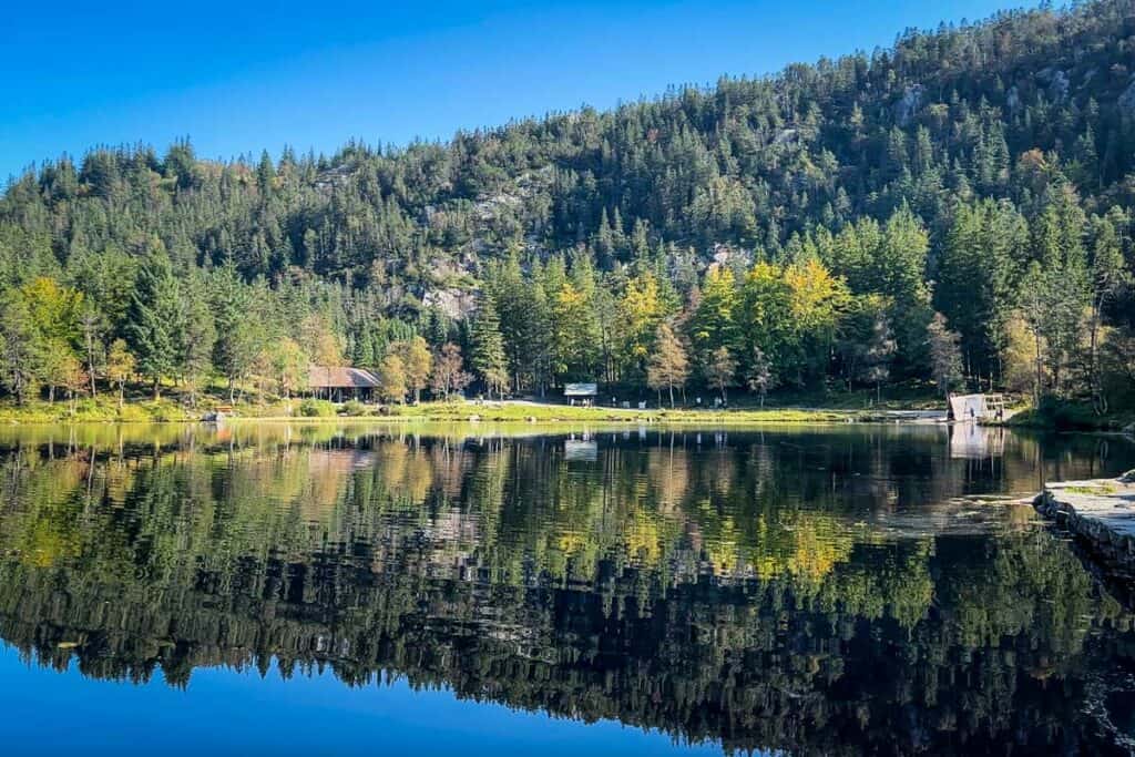 Skomakerstuen lake on Mount Floyen Bergen Norway