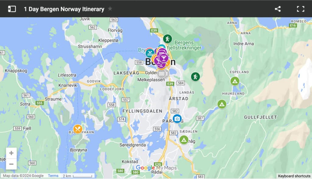 1 Day Bergen itinerary map