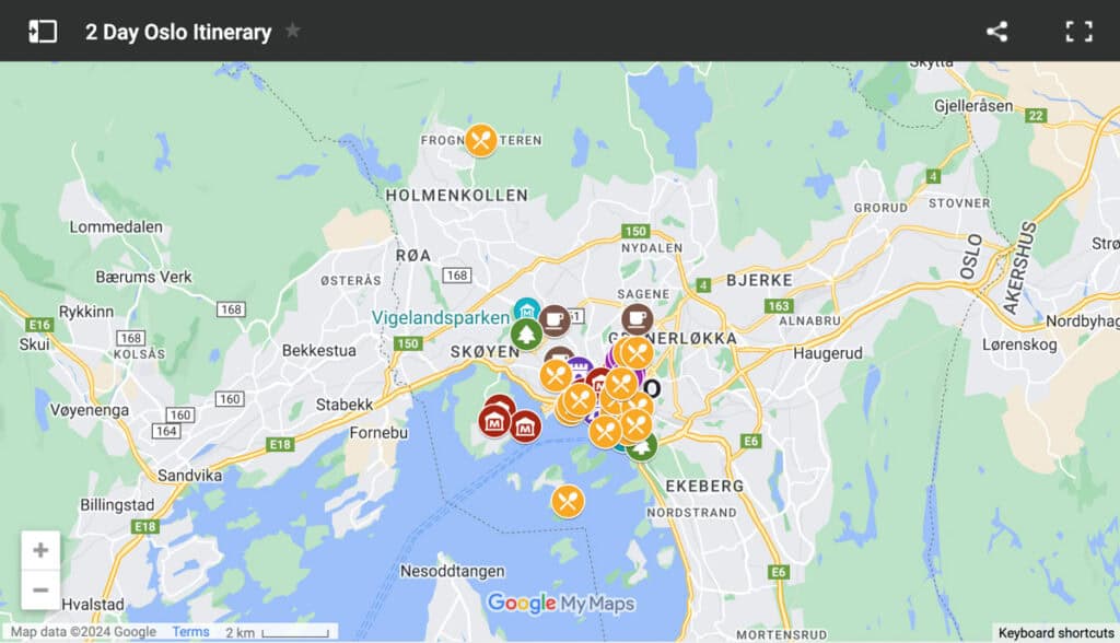 2 Day Oslo itinerary map