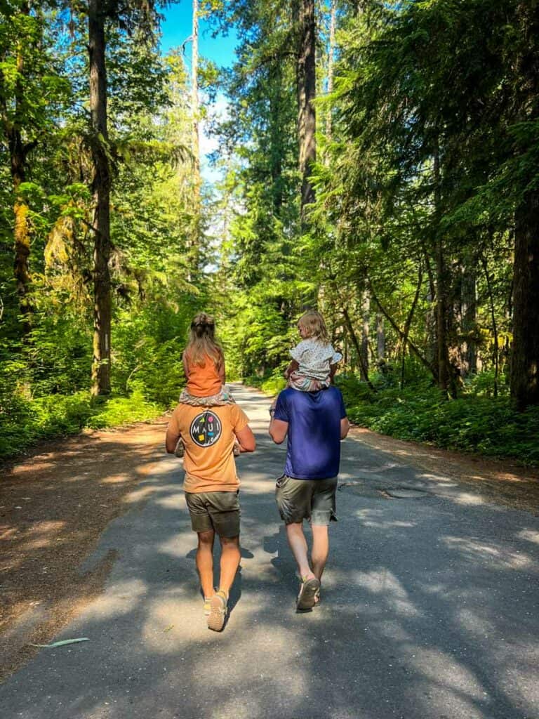 Visitors in Bend dads hiking with toddlers