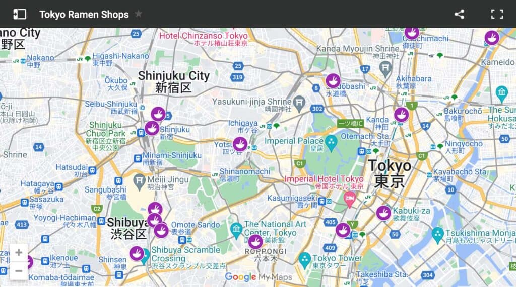 Ramen in Tokyo map